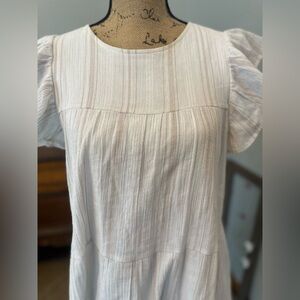 Altar’s State White with Tan Stripes Ruffle Sleeve Dress. Small. Like 🆕